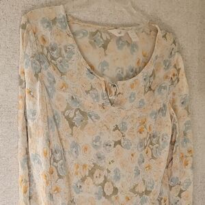 J. Jill Floral Blouse in Cream, Blue, and Yellow